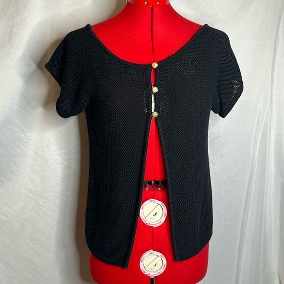 MM37 Kersh cable knit back 3 button short sleeve cardigan - Picture 1 of 9